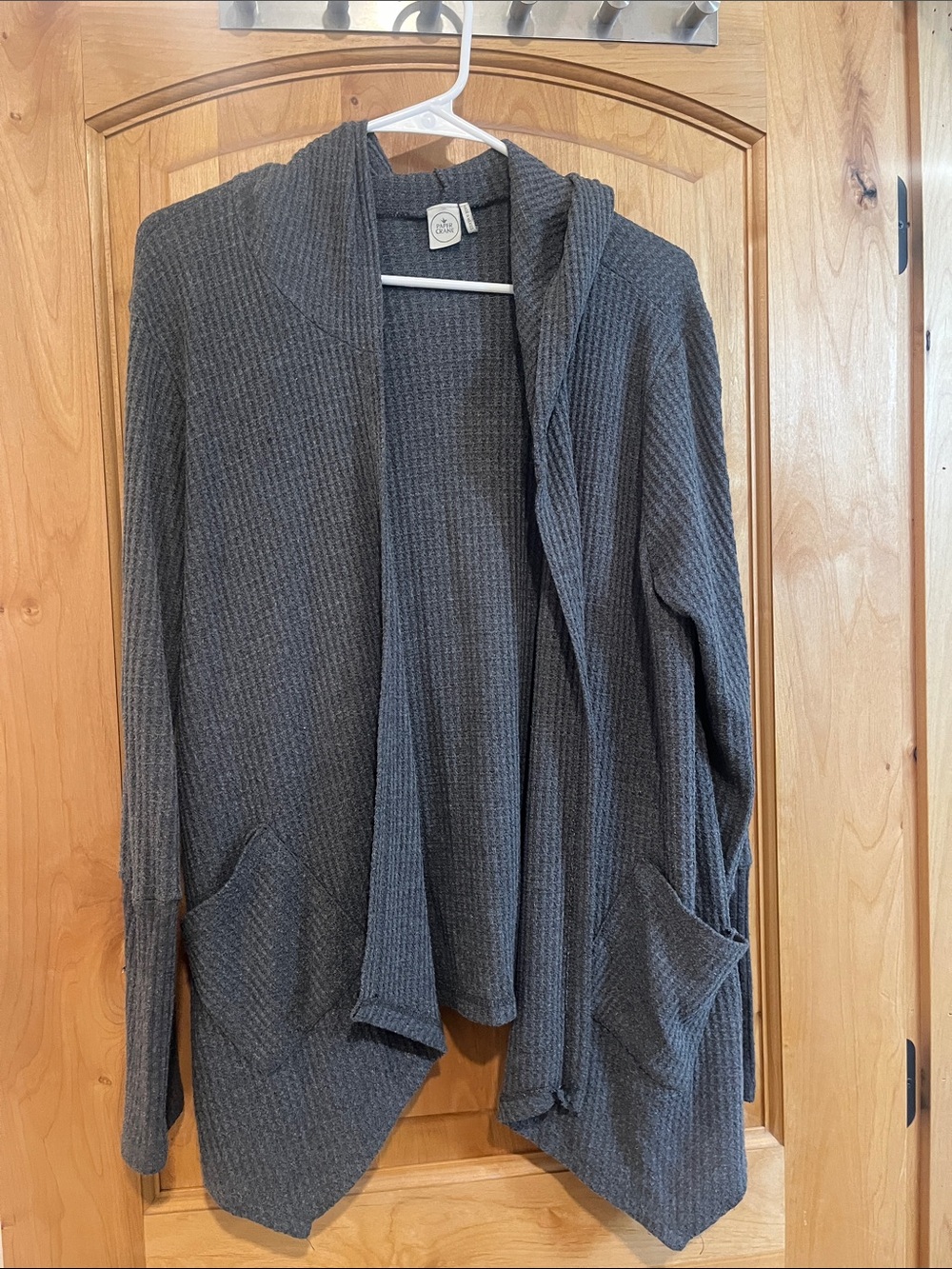 Paper Crane Charcoal Gray Open-Front Waffle Cardigan